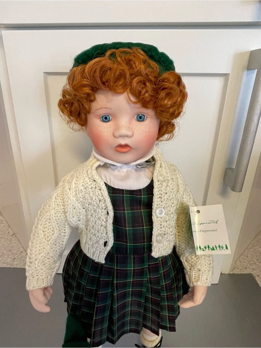 Vtg -17” by Kathy Barry Hippensteel  Porcelain Doll Molly w/Jester Doll -Display